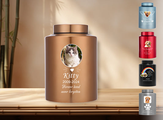 Custom Urns for Dogs Cats Ashes Personalized Pet Urn with Name and Photo Pet Cremation Memorial Urn